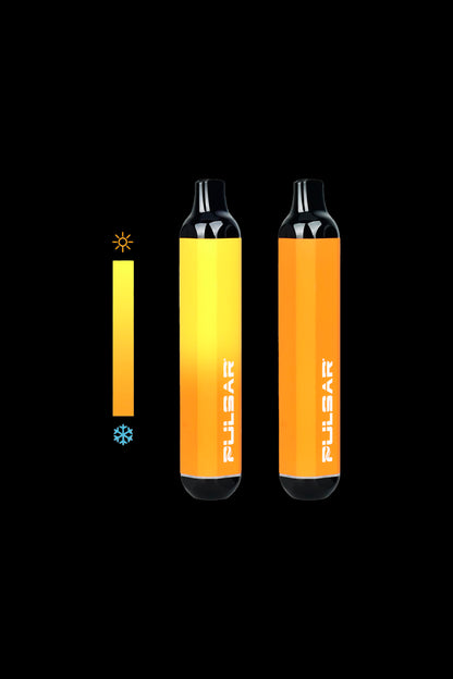 Two orange Pulsar vaporizers with temperature scale indicating heat settings.