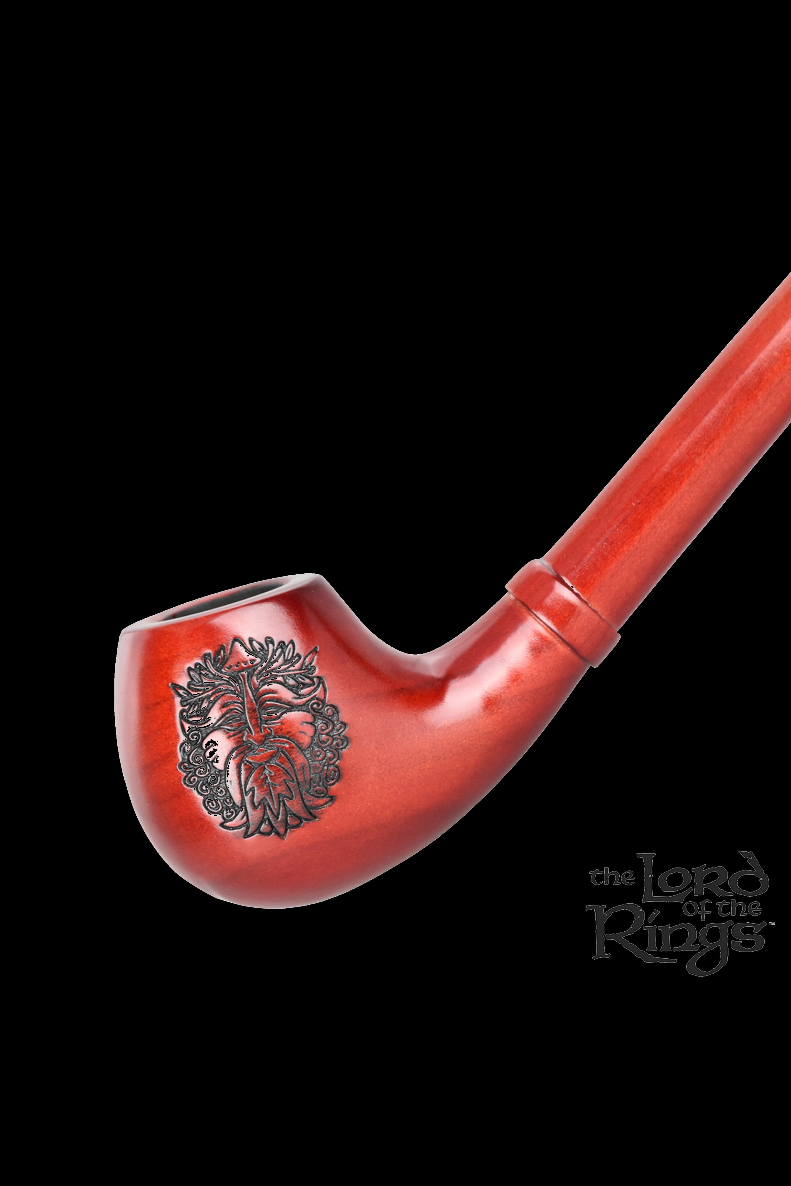 Brown pipe with embossed leaf design, branded with "The Lord of the Rings" logo.