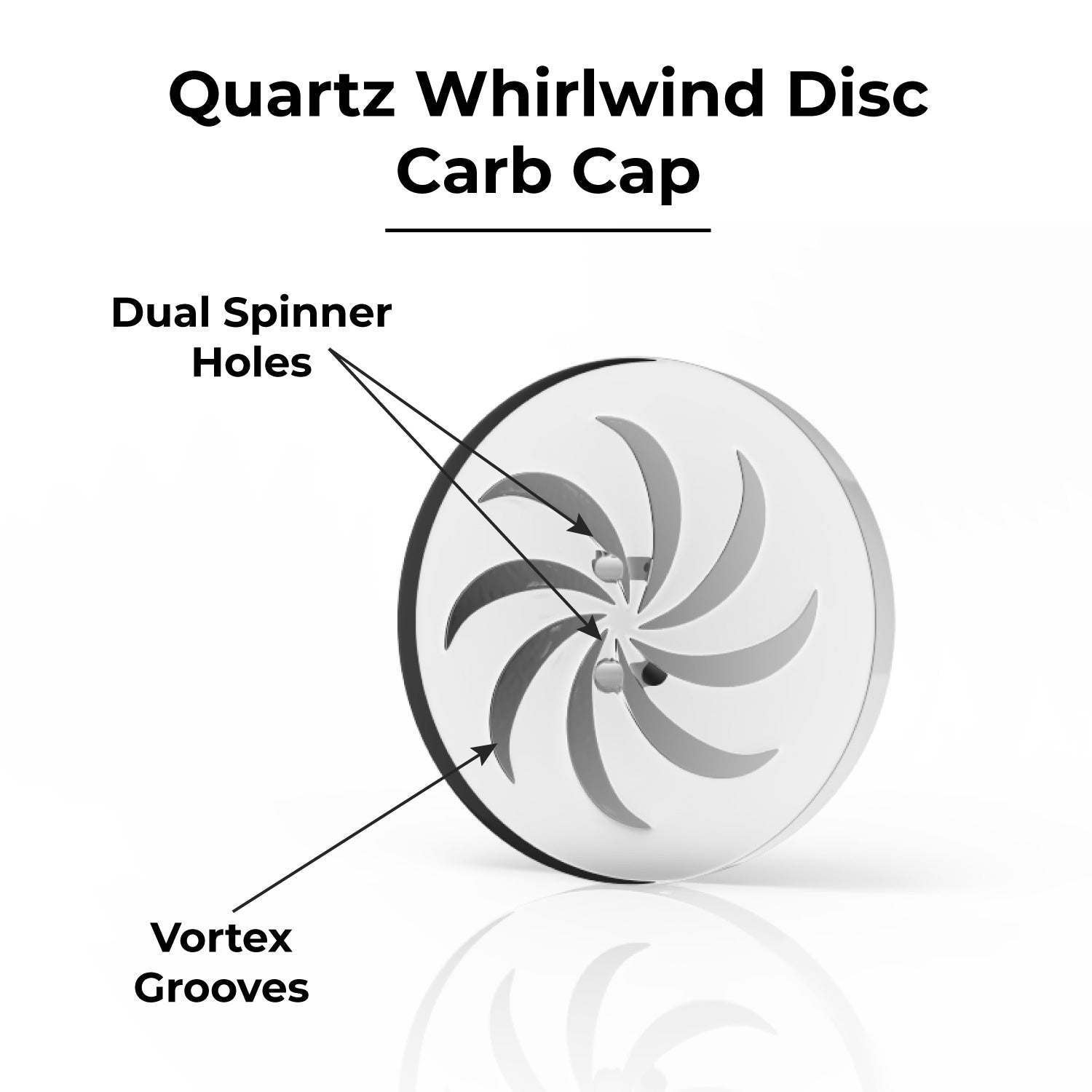 Quartz carb cap with spiral grooves and dual spinner holes, designed for use with dab rigs.