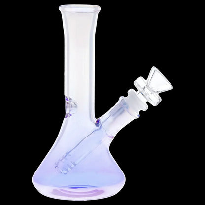 A glass water pipe, also known as a bong, with a flared base and translucent purple tint.