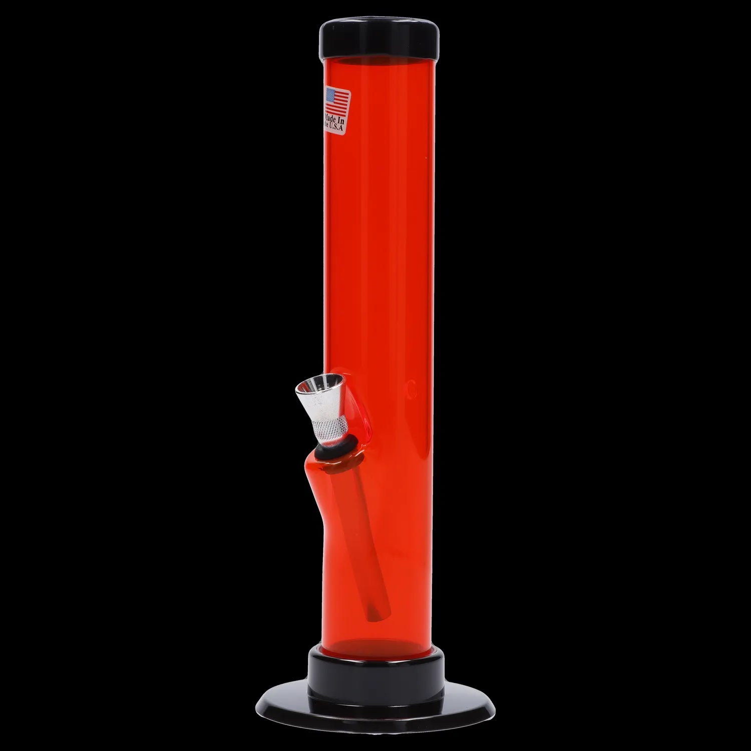 Red glass water pipe with a glass bowl, isolated on a black background.