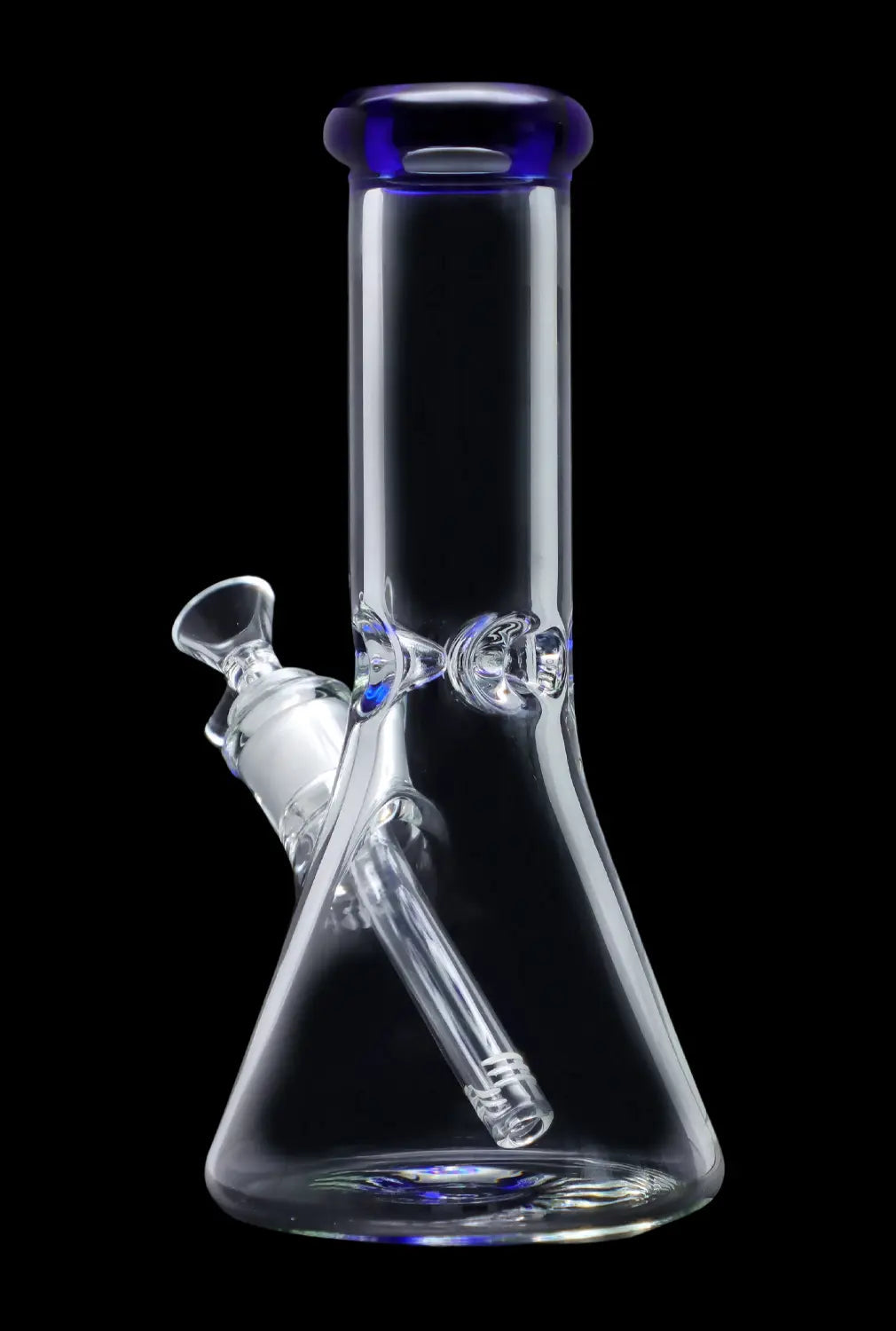 A front view of the 10-inch Smoke Cartel Beaker water pipe with a colorful mouthpiece and ice pinch, set against a dark background.
