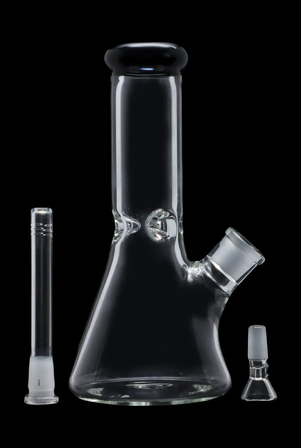 A front view of the 10-inch Smoke Cartel Beaker water pipe with a color mouthpiece, shown on a black background.