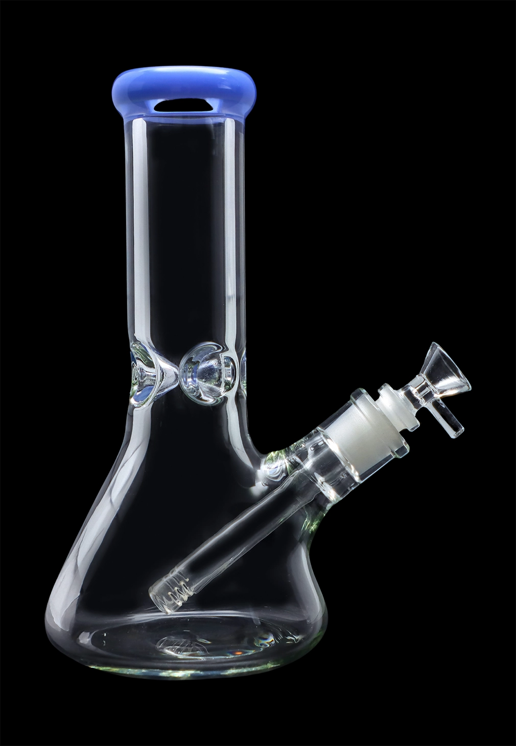 A front view of the 10-inch Smoke Cartel Beaker water pipe featuring a colored mouthpiece and ice pinch.