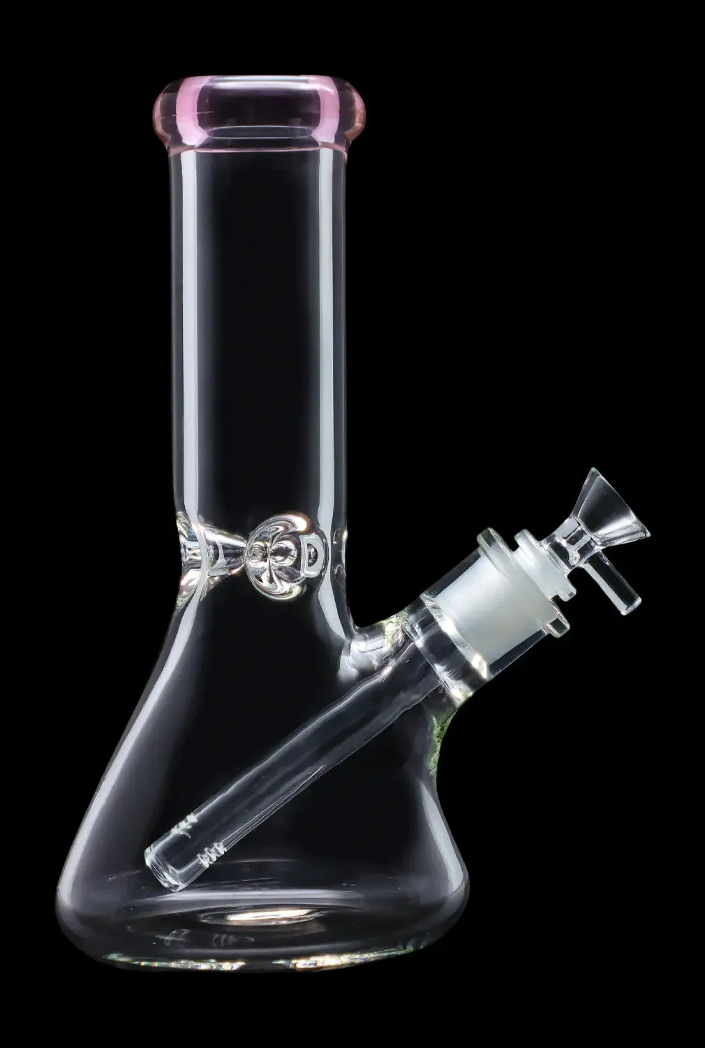 A studio shot of the 10-inch Smoke Cartel Beaker water pipe with a colored mouthpiece and visible ice pinch.