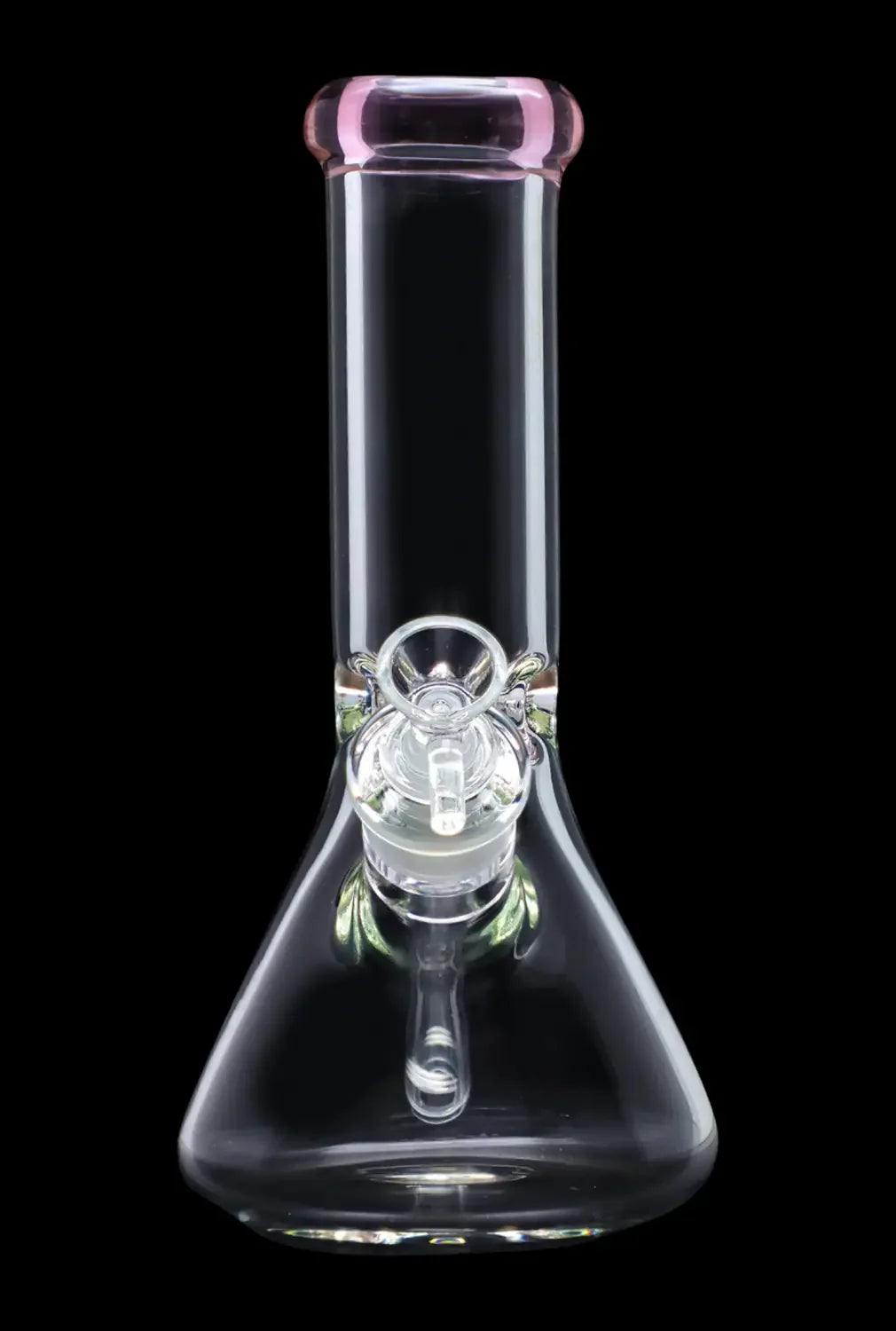 A straight-on view of the 10-inch Smoke Cartel Beaker water pipe, featuring a colored mouthpiece and ice pinch.