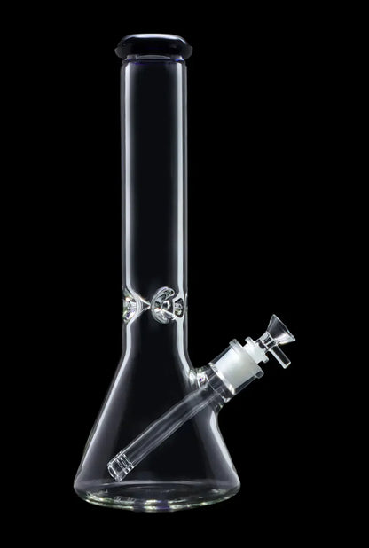 Clear glass water pipe (bong) with ice catcher, isolated on black.