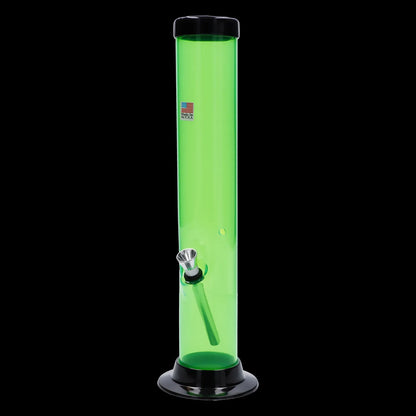 Green acrylic water pipe with a removable downstem, isolated on a black background."
