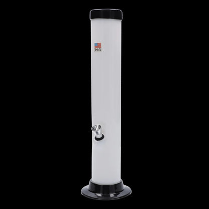 Tall glass water pipe with black accents and ice catch.