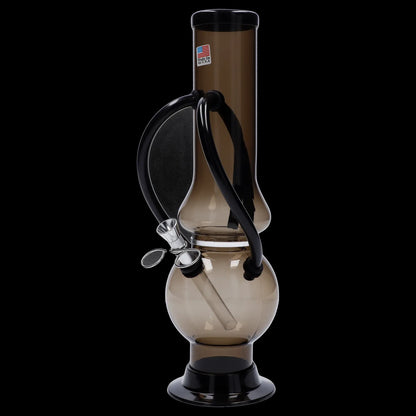 Amber glass water pipe (bong) with black accents and a clear glass bowl.