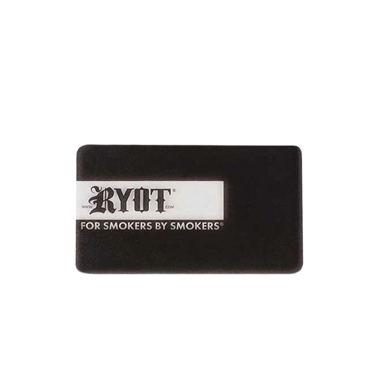 Top-down view of the black RYOT Humidor Walnut Combo Box (8X11) showing its rounded corners and white RYOT logo label.
