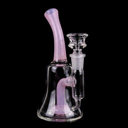 Close-up front view of the Smoke Cartel Color Bent Neck & Perc Bell Bong - 6.8 in. showing its jade-green bent neck and clear glass bell attachment against a black background