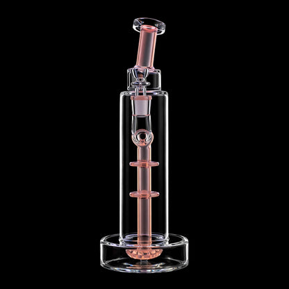 Centered vertical close-up of the Smoke Cartel Bent Neck w/ Perc Tall Bubbler Bong - 11 in. showing its teal-tinted inner tube and percolator against a black background