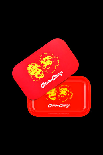 Cheech & Chong x Pulsar Metal Rolling Tray with Lid - Red Faces - Cheech & Chong x Pulsar Metal Rolling Tray with Lid - Red Faces