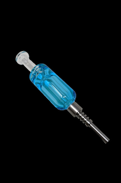 Blue glass oil rig dab nail with titanium tip.