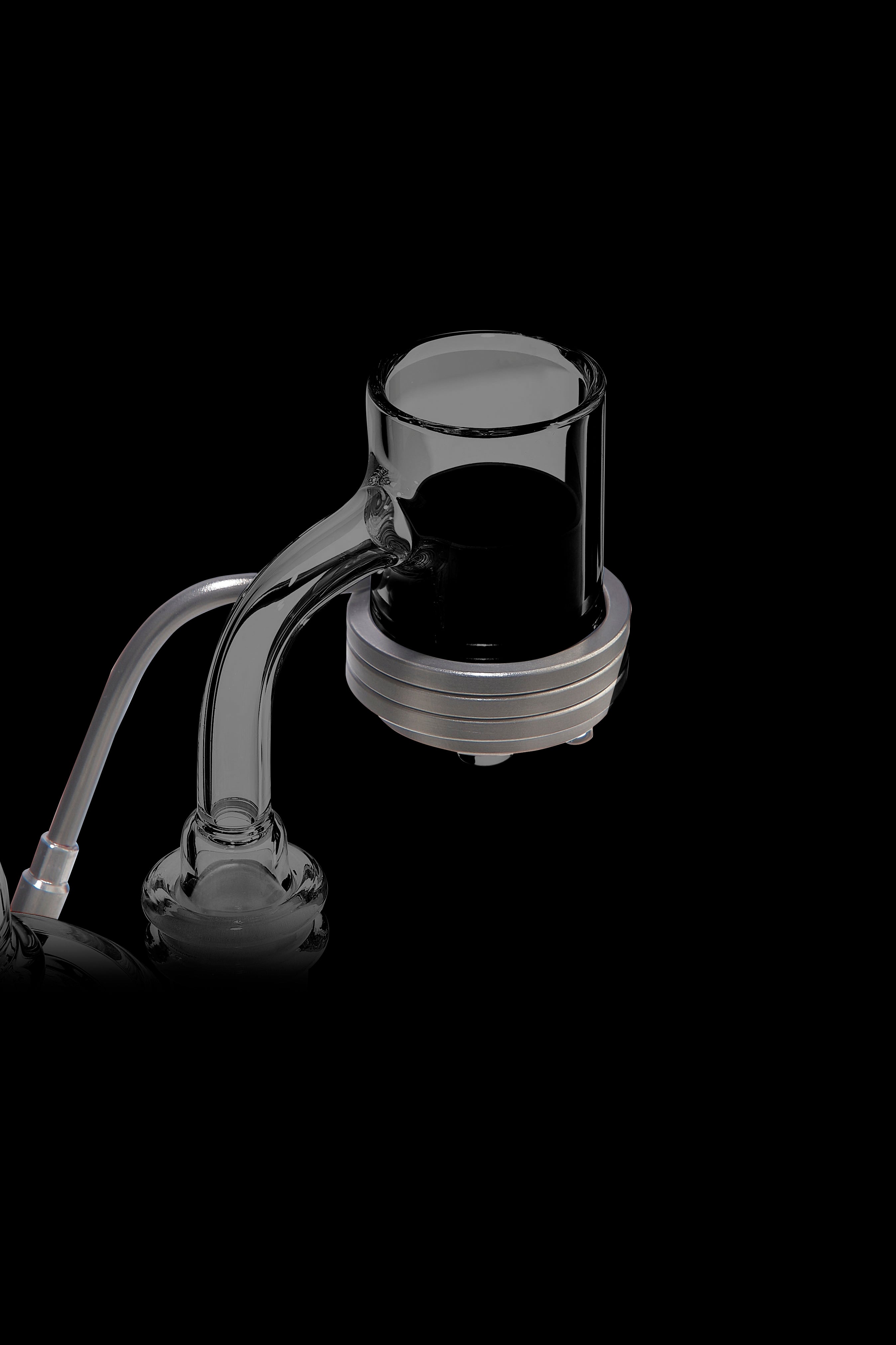 Quartz banger with a curved mouthpiece for vaporizing cannabis concentrates.