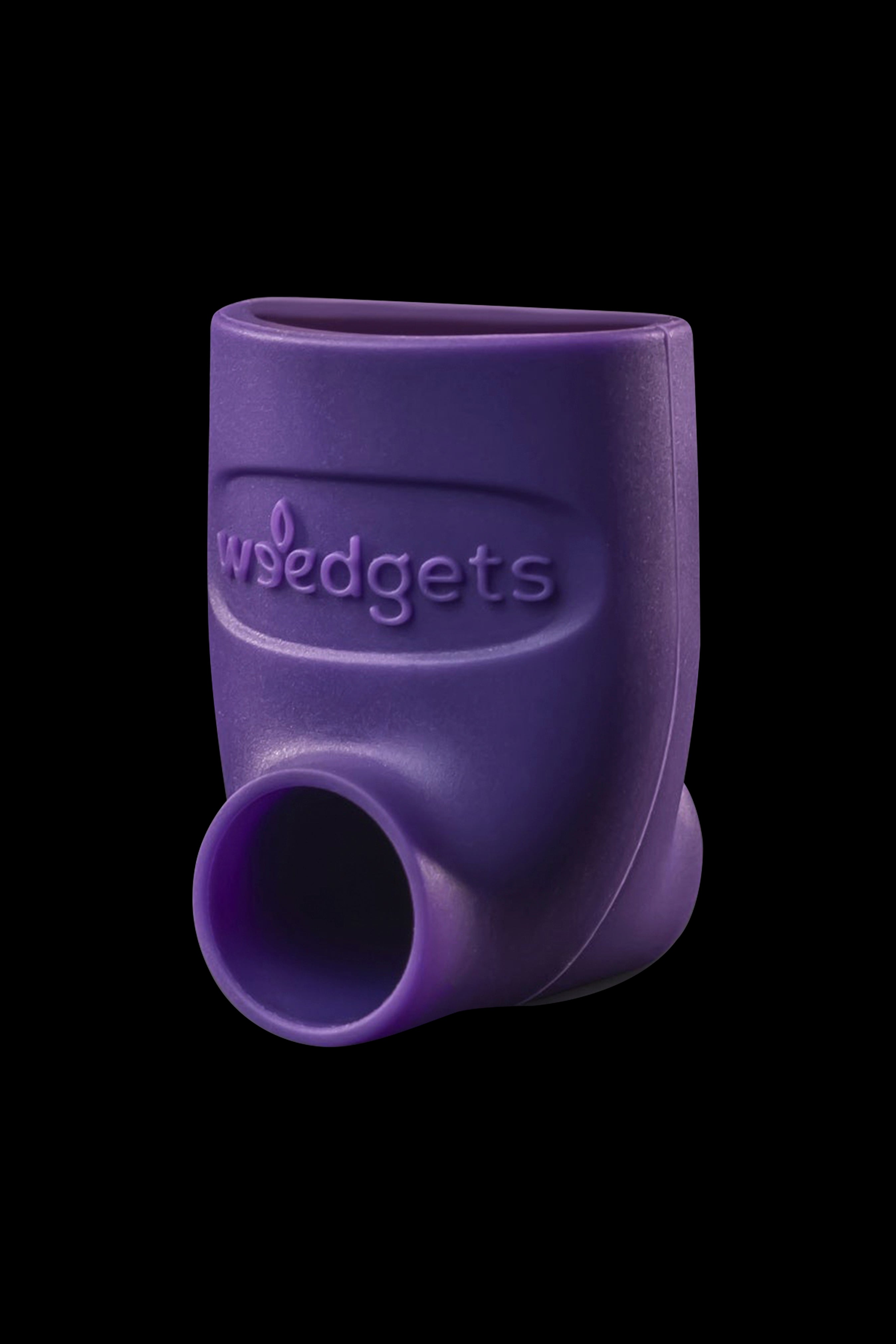 Purple silicone smoking pipe with "weedgets" embossed on the side.
