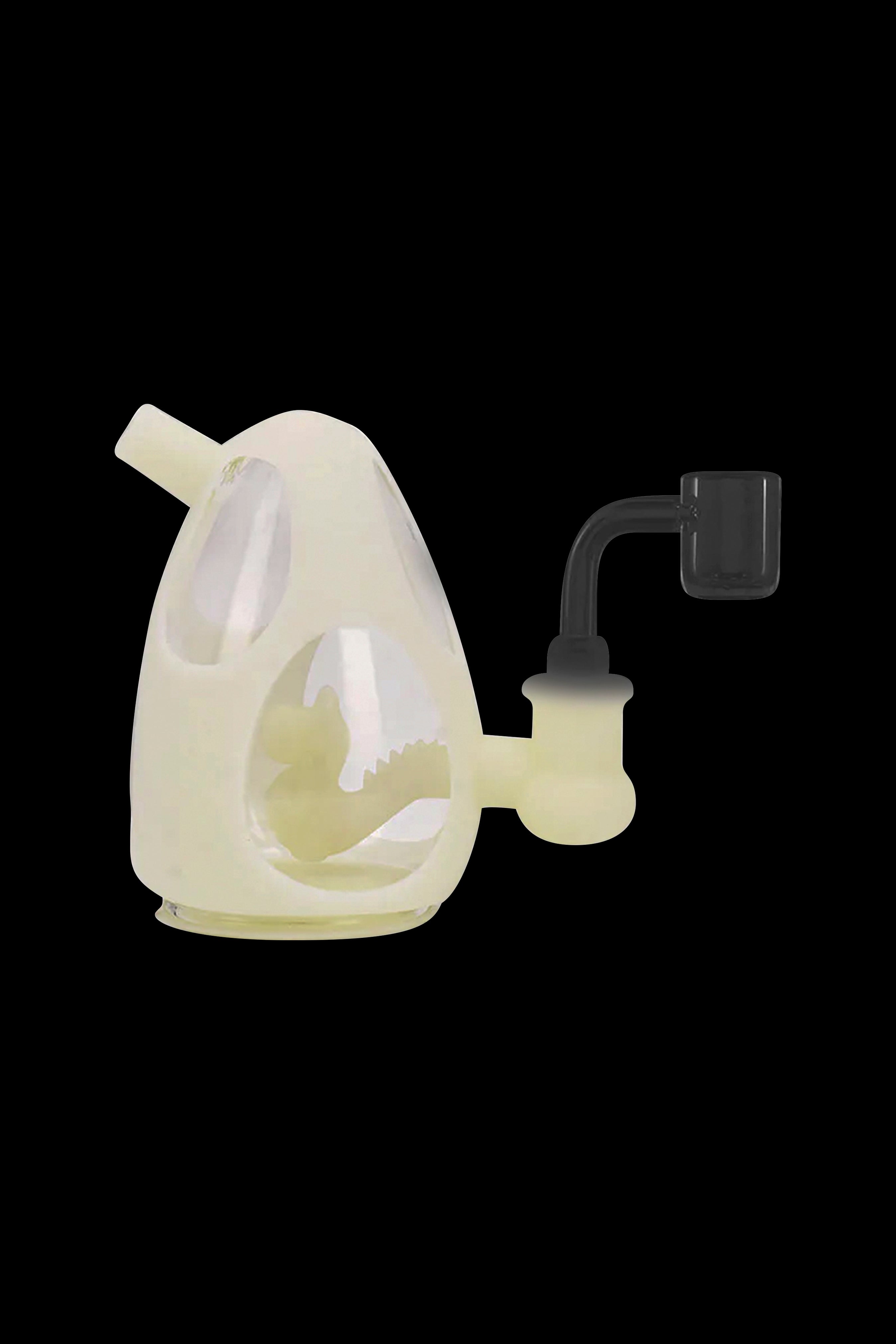 Yellow glass dab rig with quartz banger.