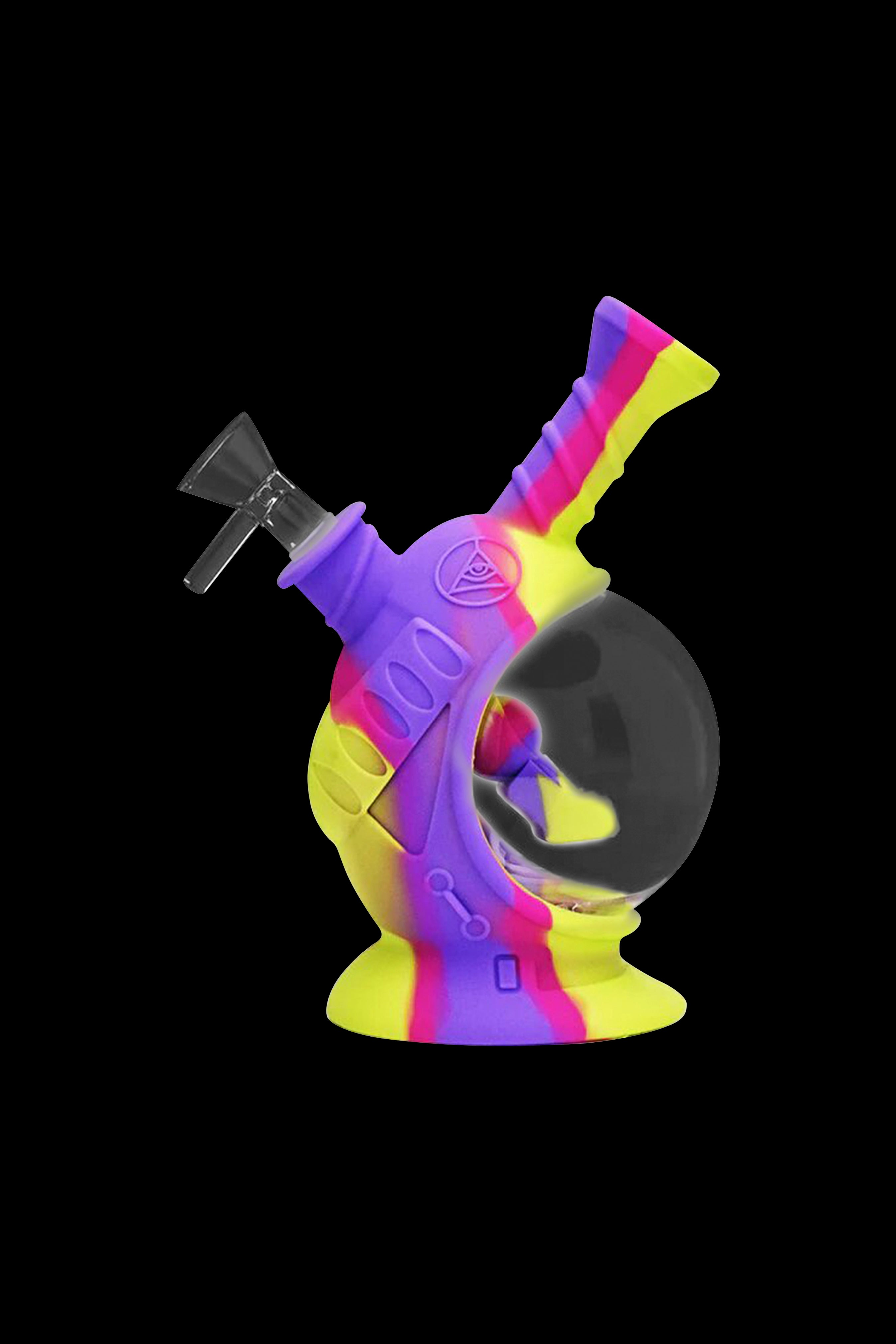 Silicone astronaut-shaped water pipe with glass bowl.