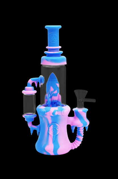 Blue and pink silicone rig with glass bowl.