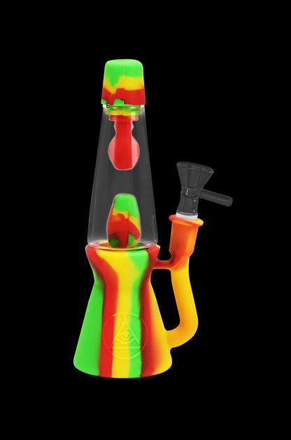 Green and red silicone water pipe with a glass bowl.