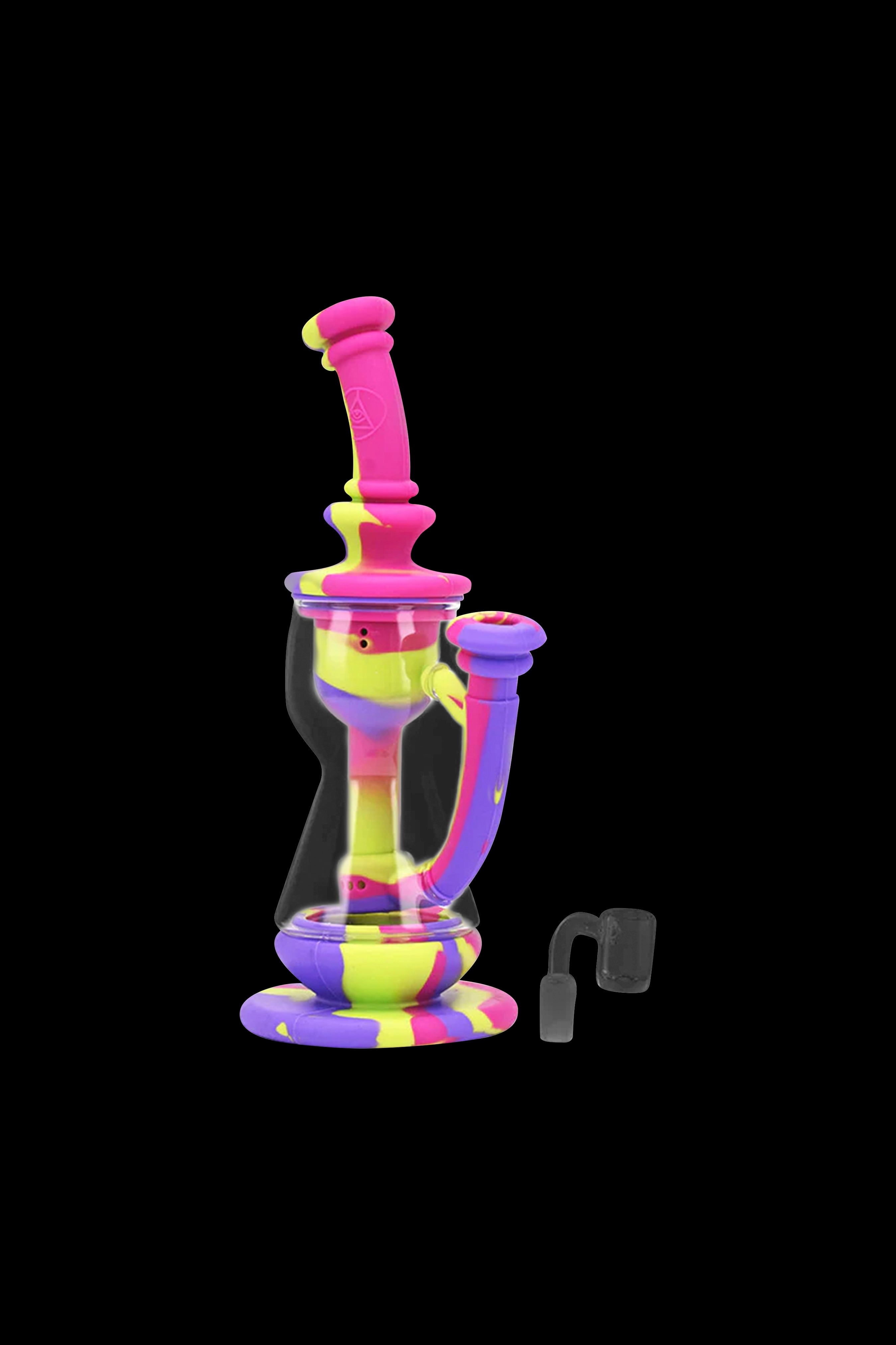 Colorful silicone rig with glass insert.
