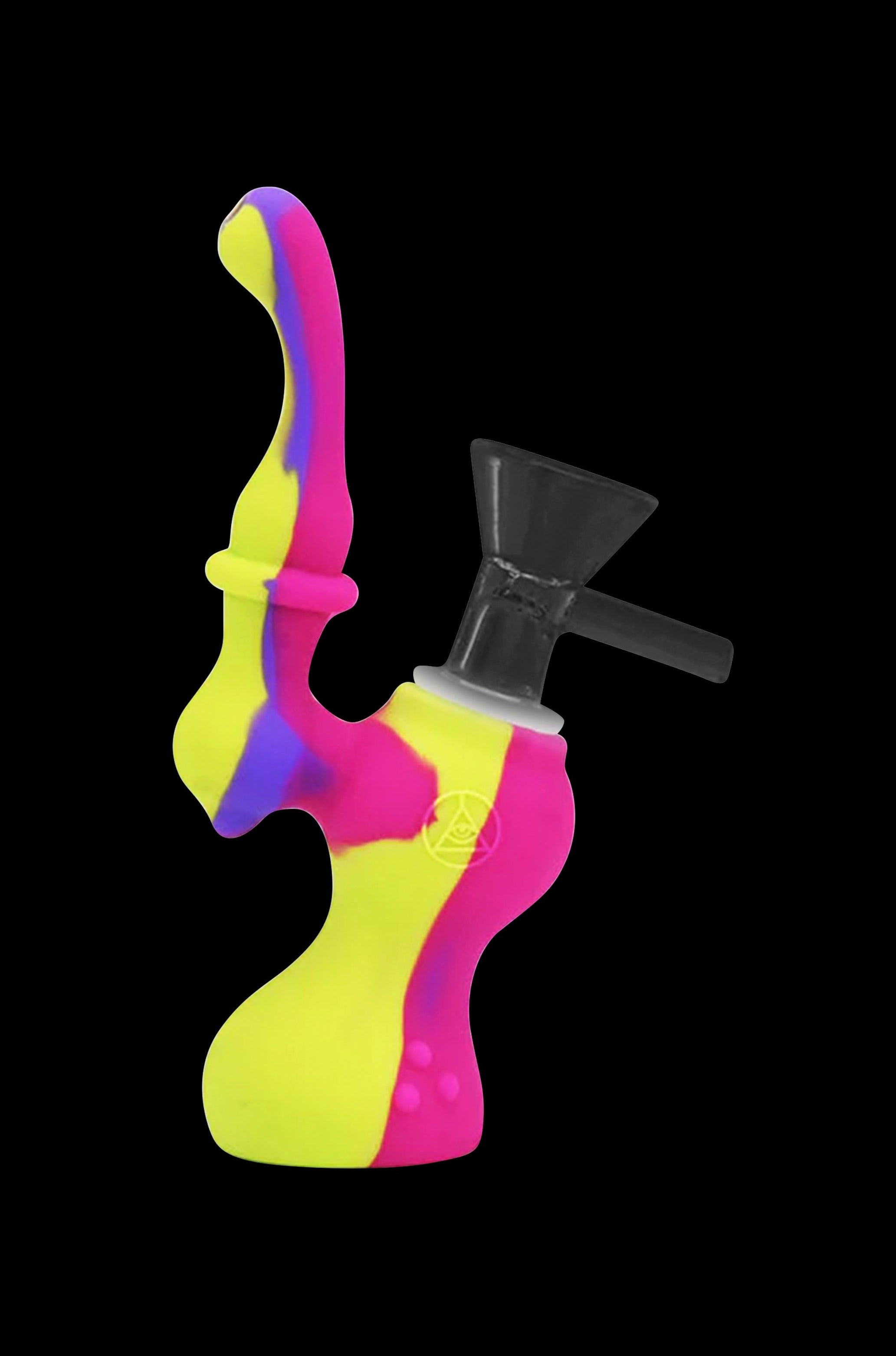 Colorful silicone bubbler water pipe for smoking cannabis.