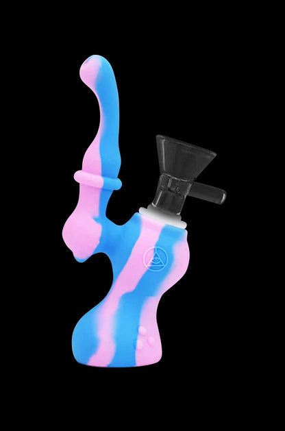 Blue and pink silicone bubbler with glass bowl.