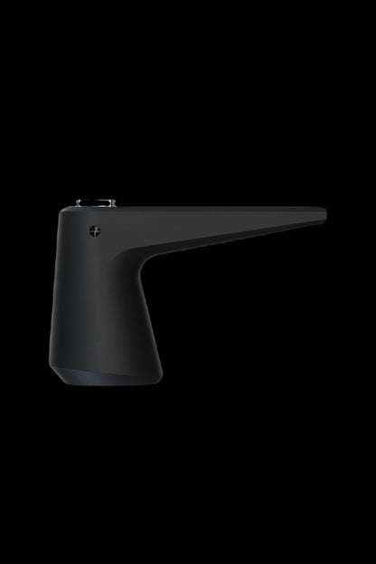 Sleek black cannabis vaporizer device with a long, angled mouthpiece.