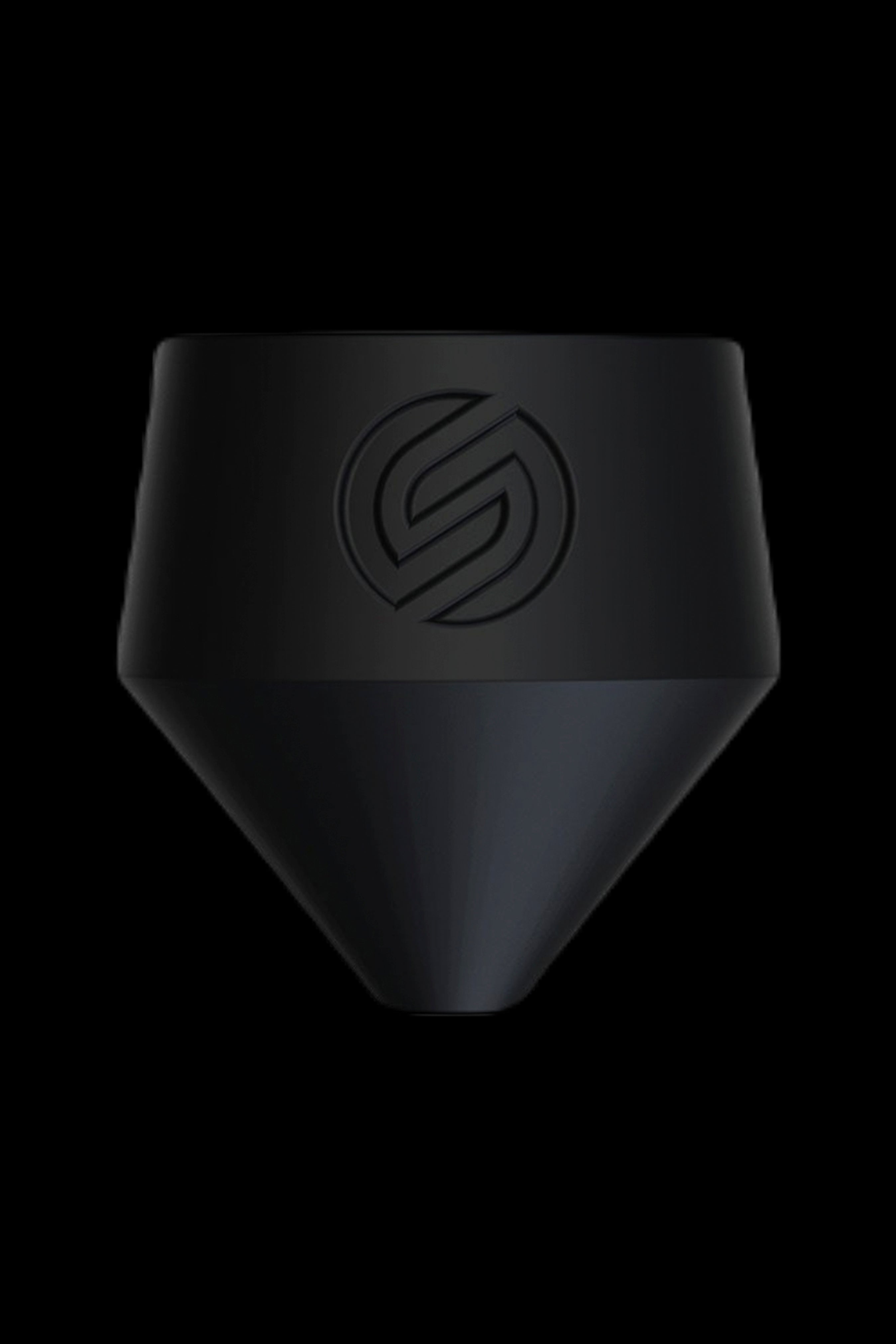 Black cannabis concentrate collection tool with a stylized logo.