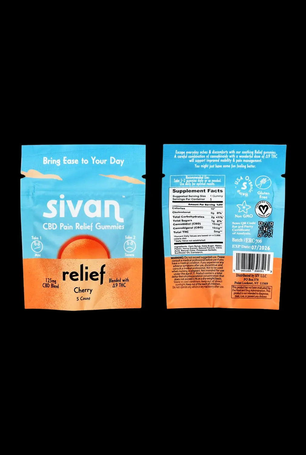 Sivan CBD Blend Gummies | 625mg | 5pc | 10pk Relief | Delta-9 Cherry
