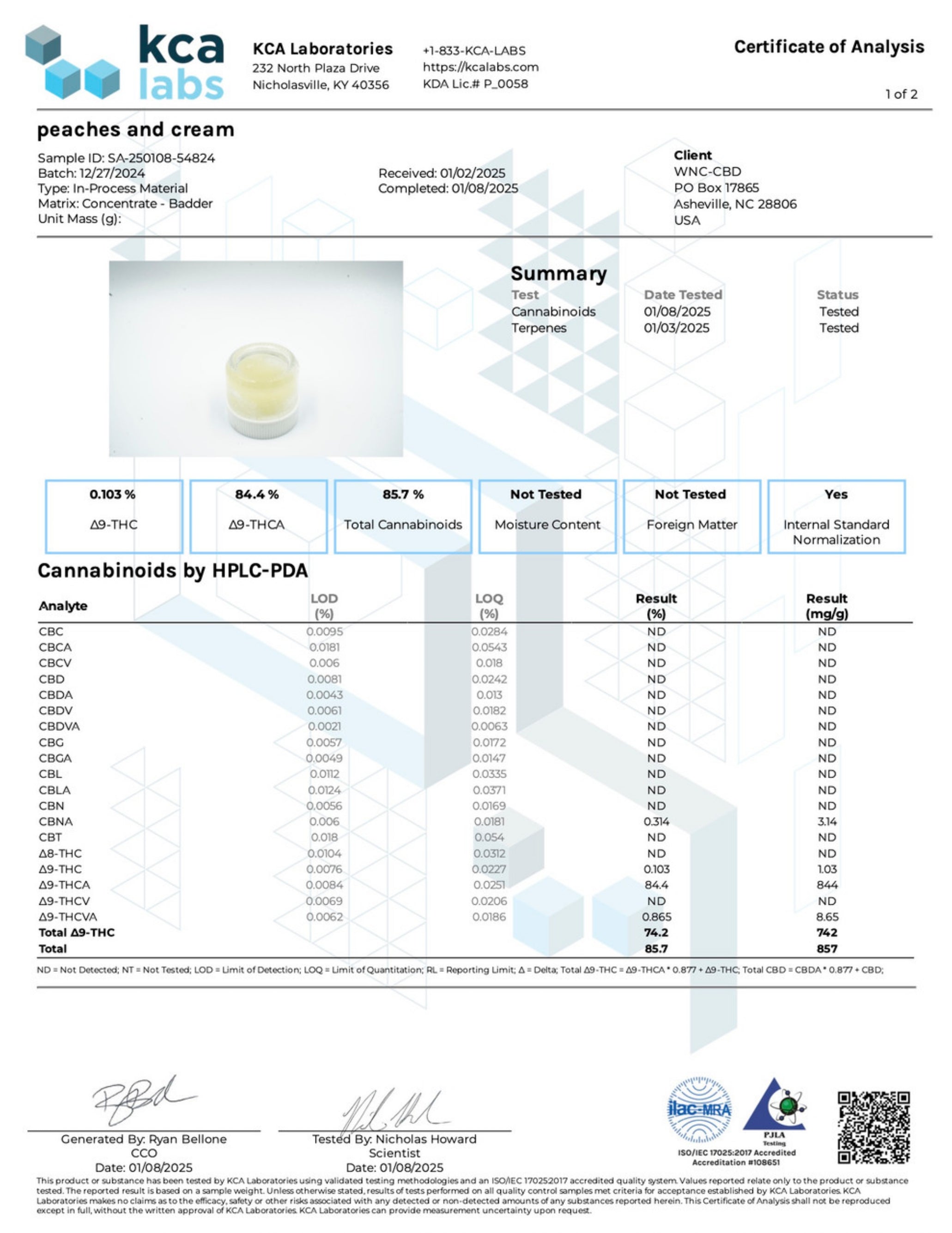WNC CBD THCA Badder - 3.5g