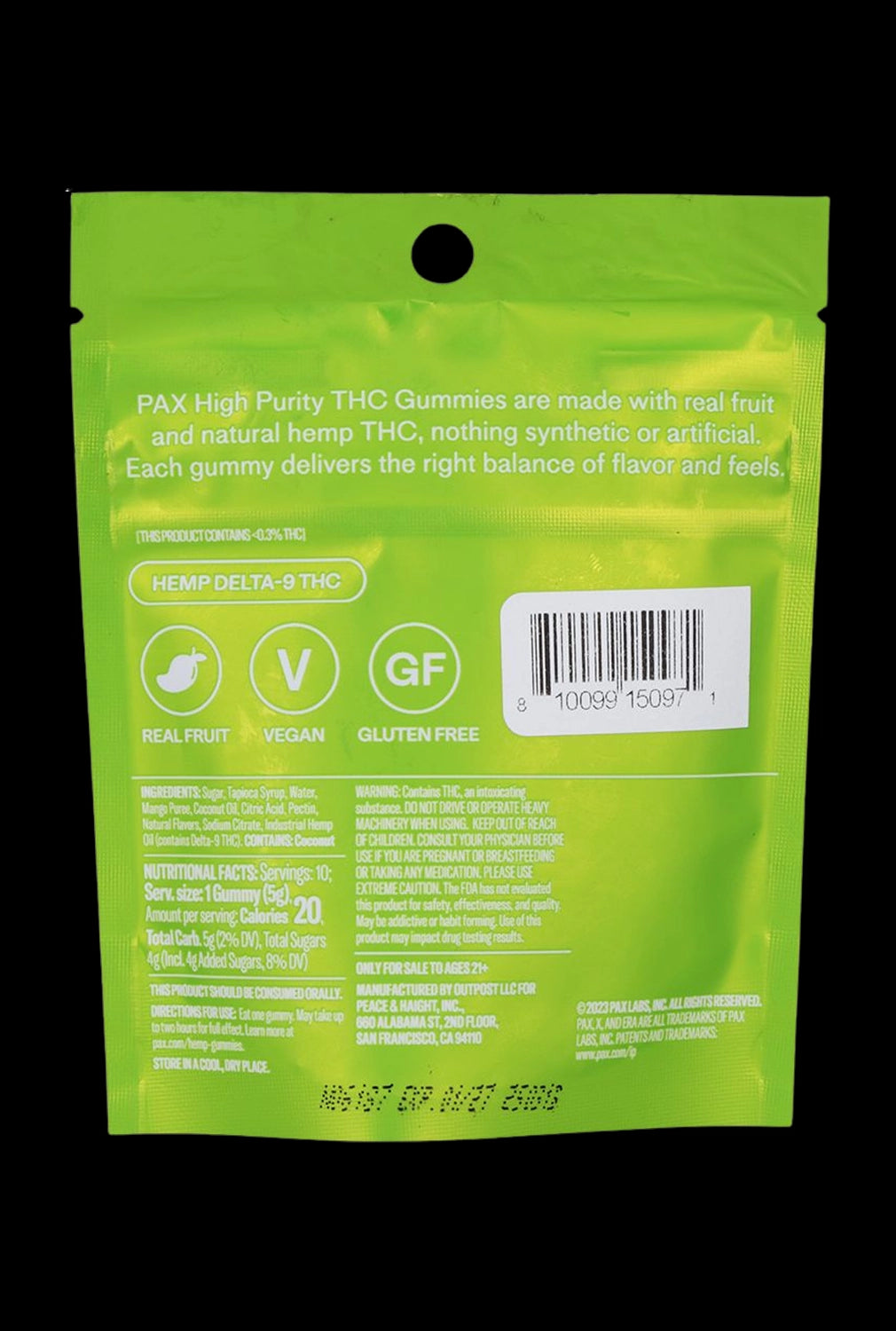 PAX High Purity D9 THC Gummies | 100mg | 10pc Pack