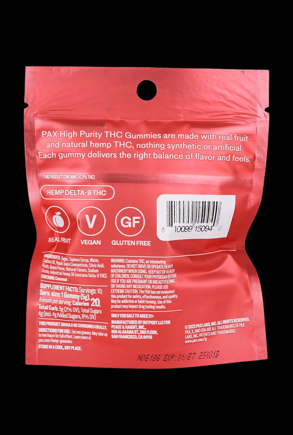 PAX High Purity D9 THC Gummies | 100mg | 10pc Pack