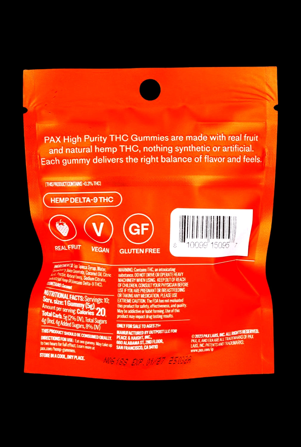 PAX High Purity D9 THC Gummies | 100mg | 10pc Pack