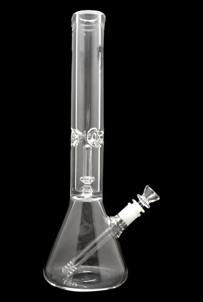 Clear glass bong with ice catcher and detachable downstem.