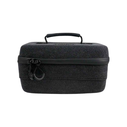 Front-facing view of a compact, dark camo-textured RYOT Safe Case with top handle and visible zipper pulls against a white background