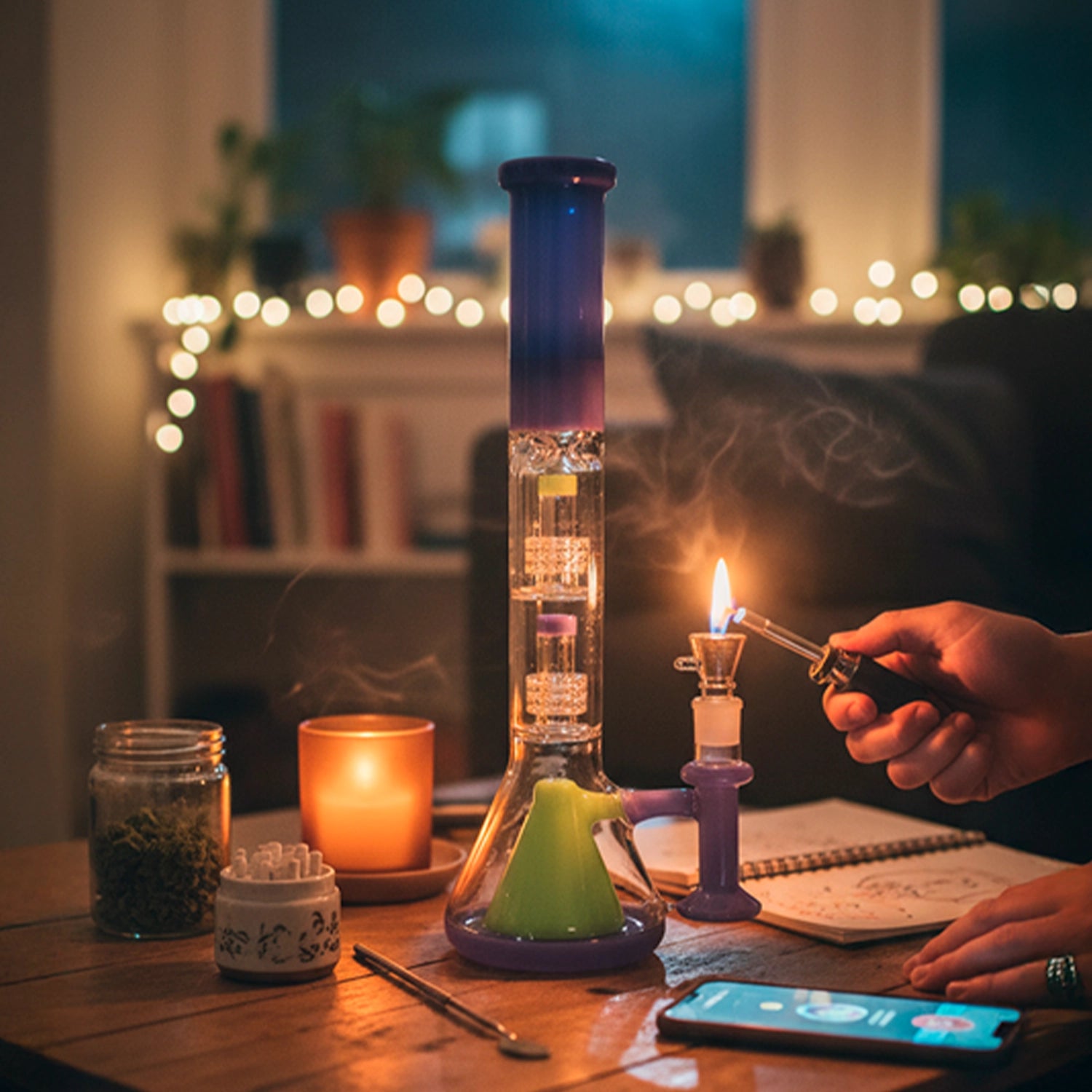 Smoke Cartel Retro Pastel Beaker w/ Dual Tree & Pyramid Perc Bong -19.7 in.