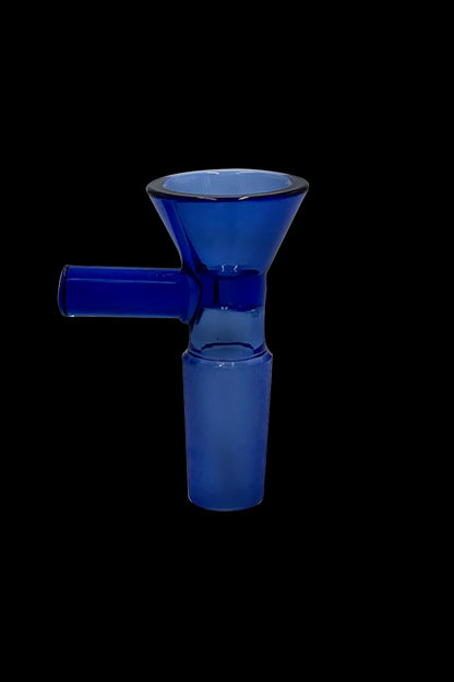 Blue glass smoking bowl with a built-in screen holder.