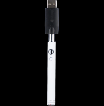 White 510 vape pen battery with USB charging port.
