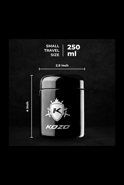 Front view of the Kozo Glass jars - 1/2 OZ, showcasing a clear glass jar with measurement markings on a black background.