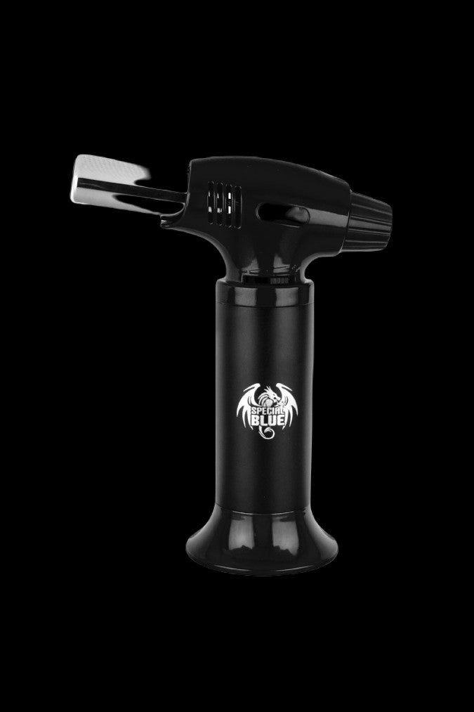 Black butane torch lighter with “Special Blue” dragon logo.