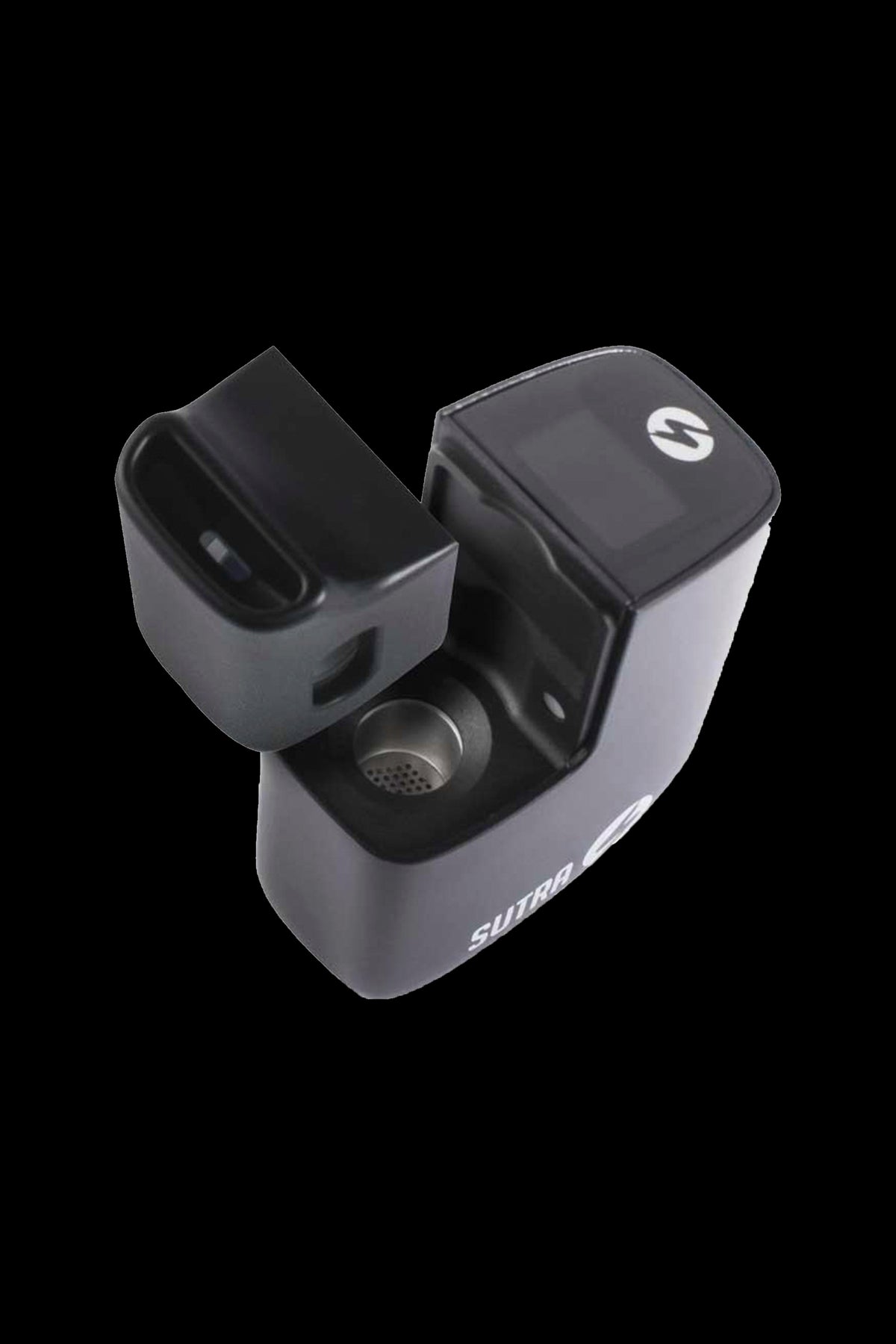 Black Sutra vaporizer open, revealing the herb chamber.