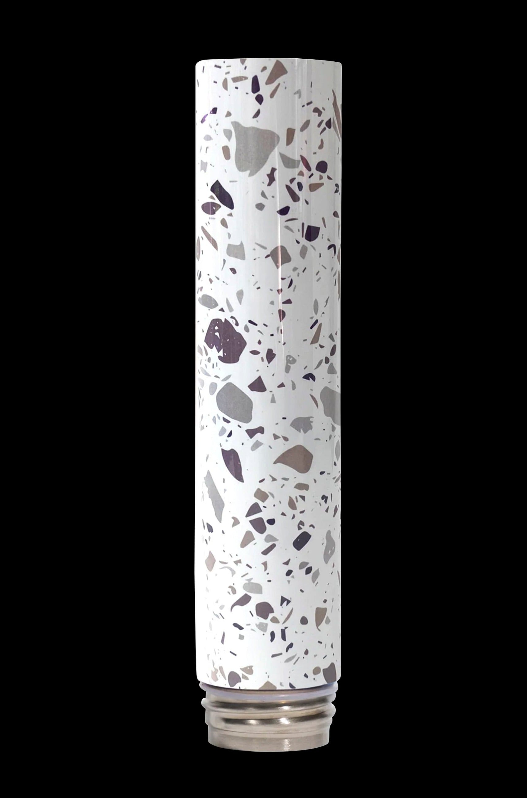 Terrazzo-patterned glass tube for a dab rig or water pipe.