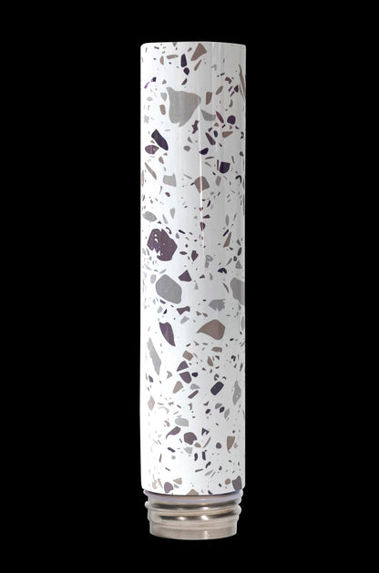 Terrazzo-patterned glass tube for a dab rig or water pipe.