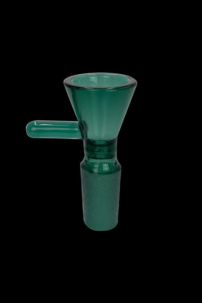 Green glass cannabis bowl with handle.