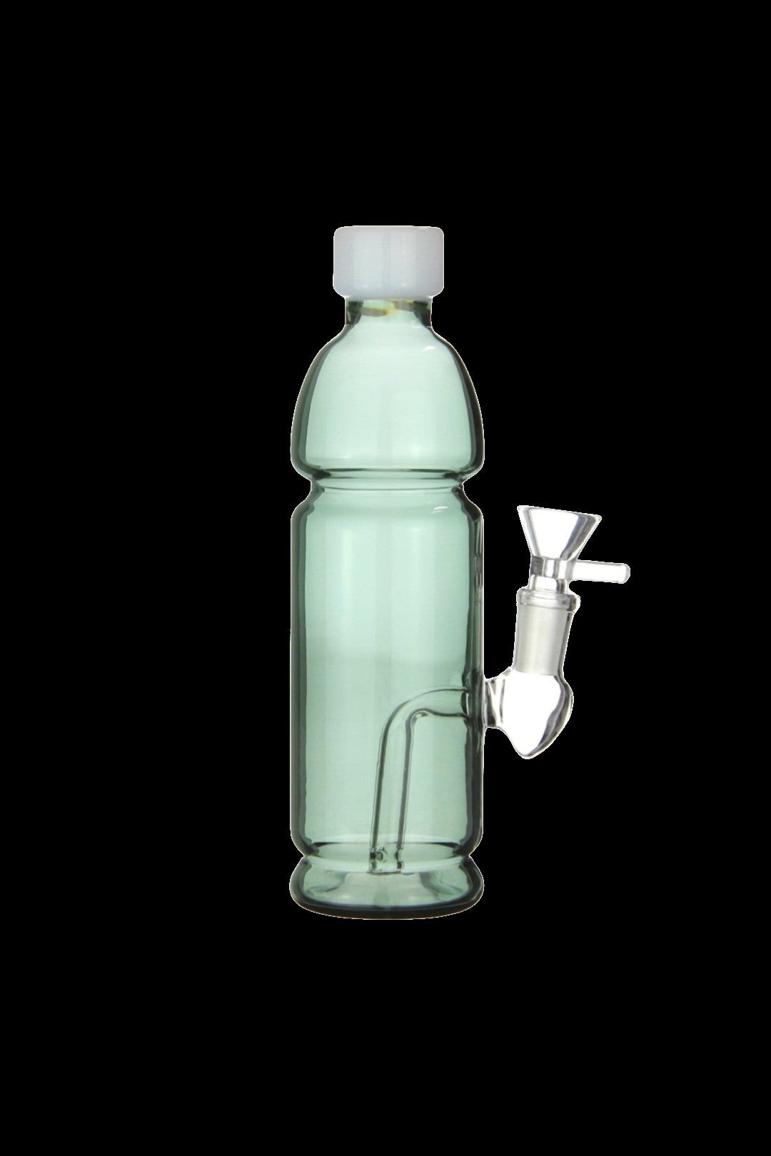 Green glass water pipe with a detachable bowl piece.