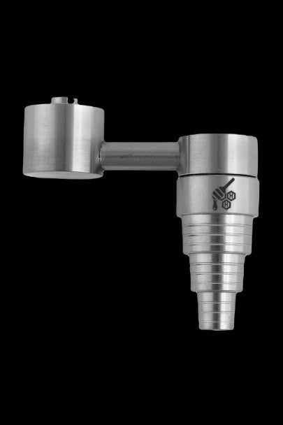 Silver cannabis dab rig nail with a tiered conical base.