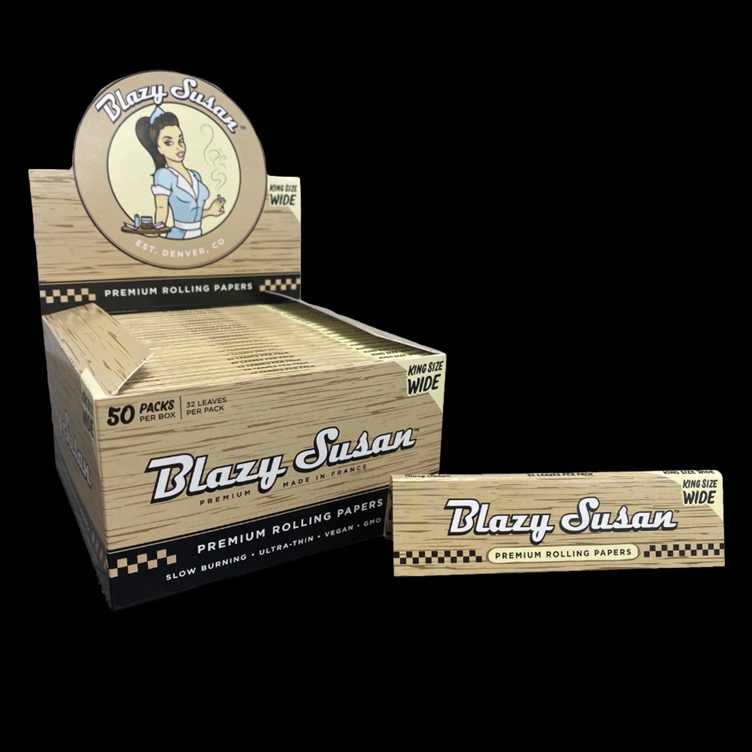 Blazy Susan 1 1/4" Unbleached Rolling Papers - Display Box