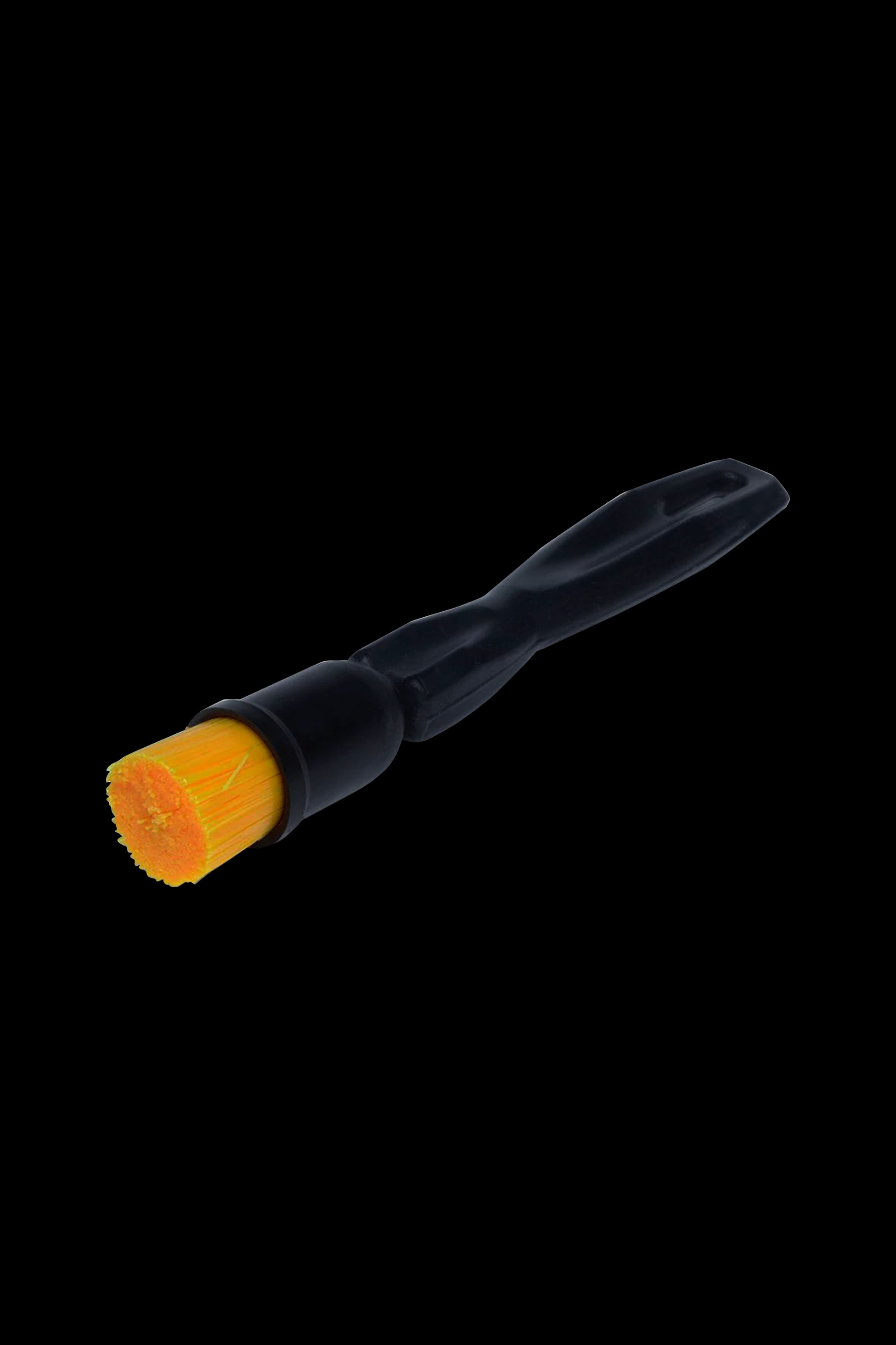 Black pipe cleaning brush with orange bristles, used for cannabis accessories.
